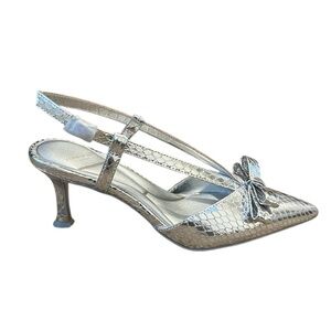 Kenneth Cole Metallic Snakeskin Slingback Kitten Heels with Bow Size: 5 1/2